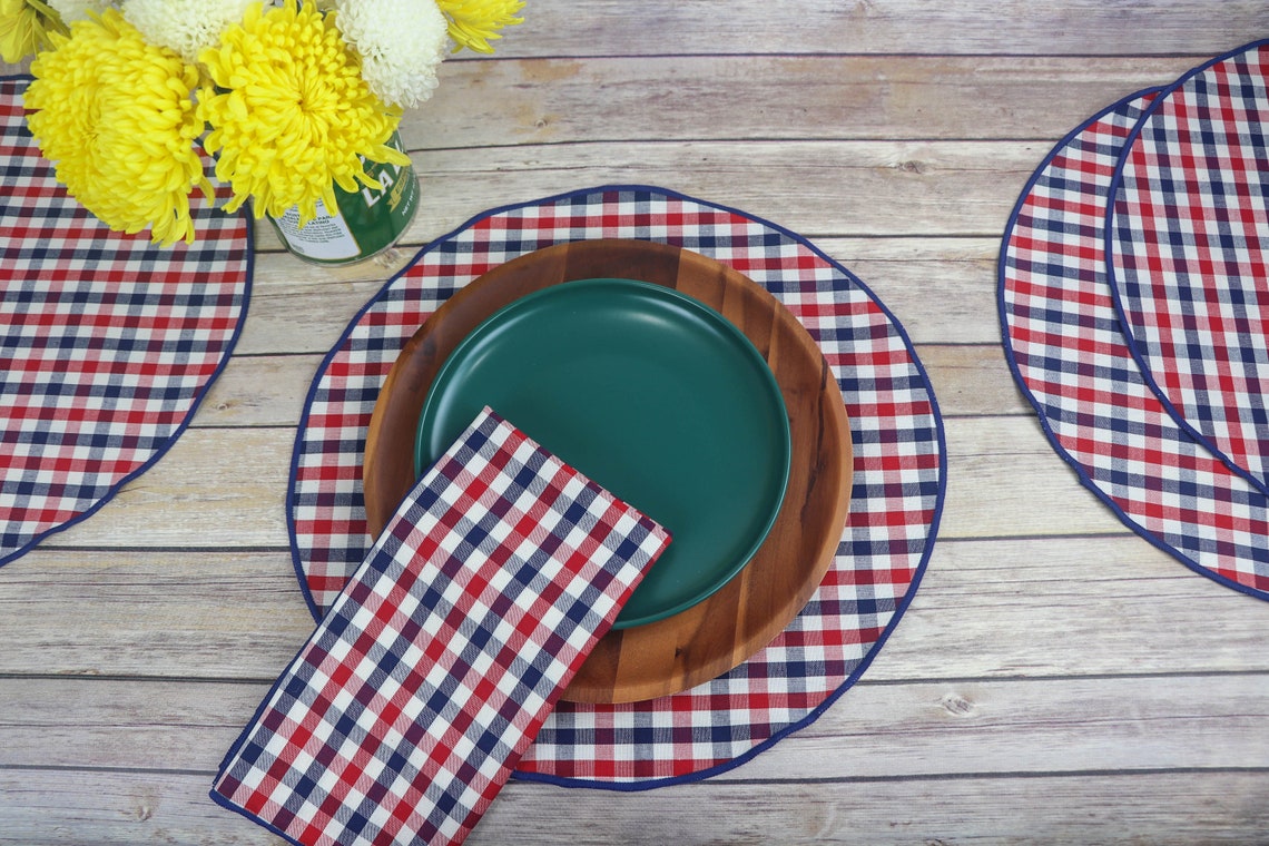 4TH OF JULY Round Placemats Red White & Blue Gingham Etsy