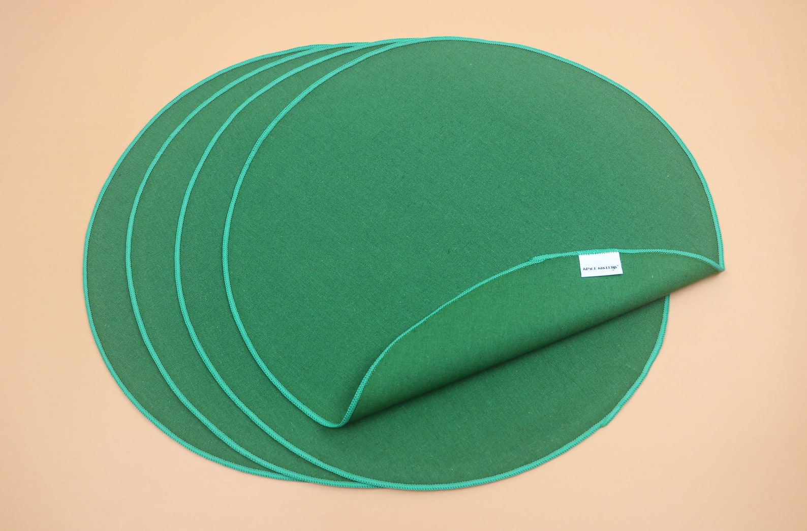 Round Placemats Table Linens Green Accent Trim Cotton Linen Etsy