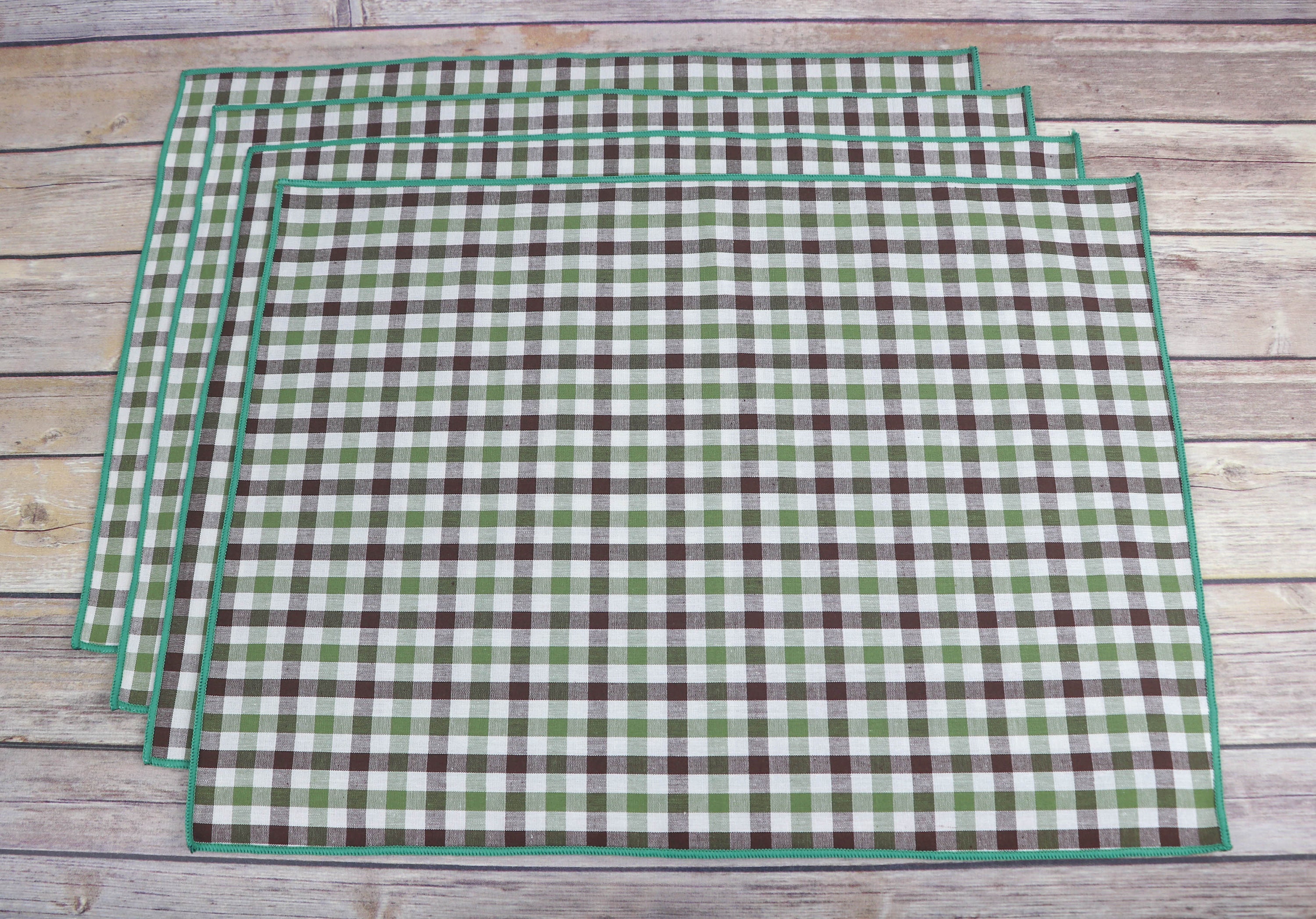 Green Brown White Gingham Placemats Table Placemat Set of Etsy Polska