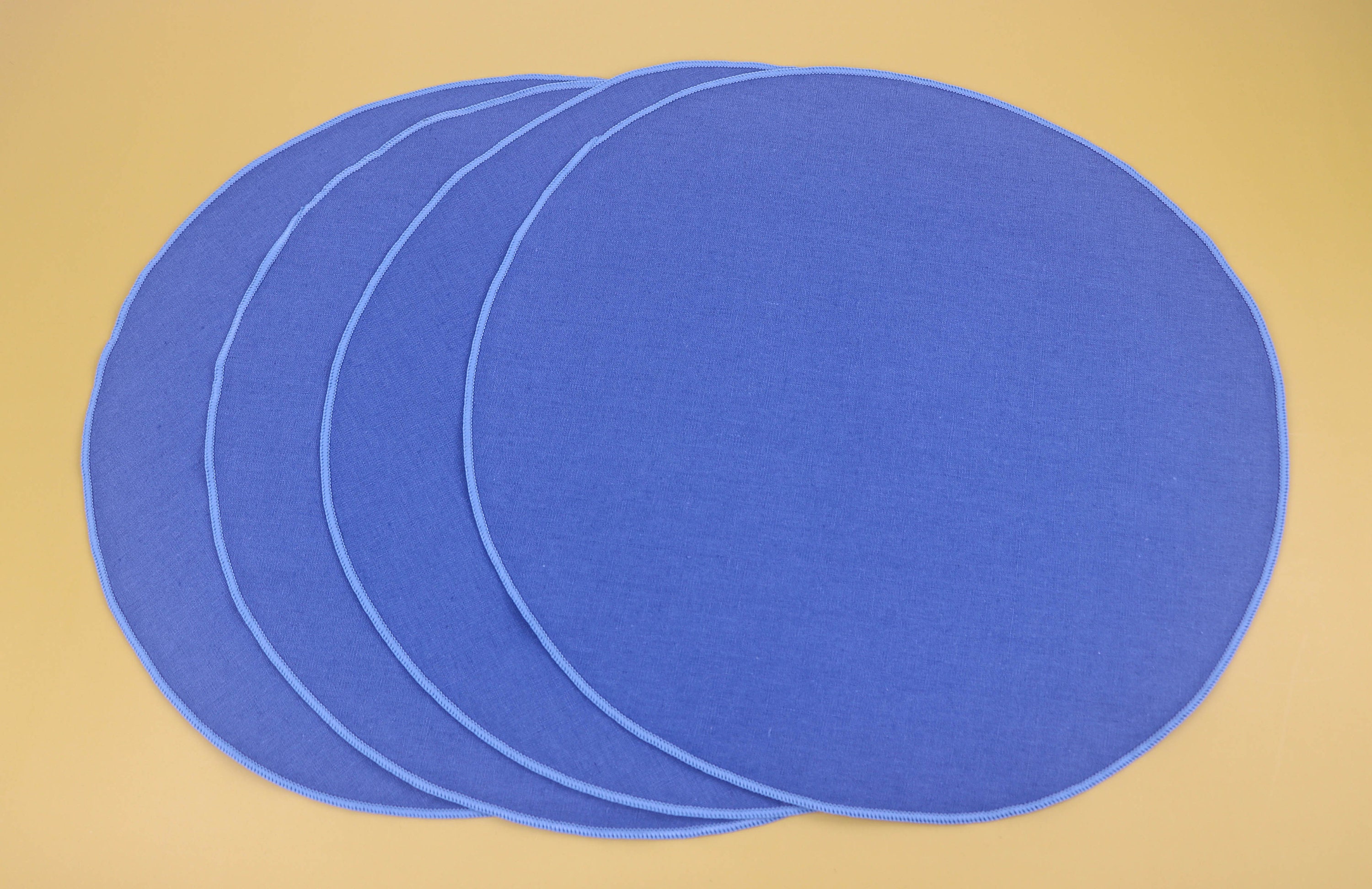 Baby Blue Placemats Blue Accent Trim Placemat Round Cotton Etsy