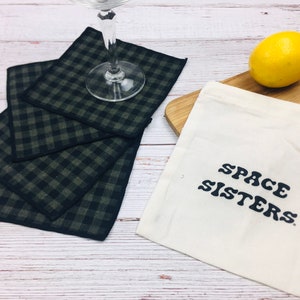 Gingham Cocktail Napkins, Cloth Napkin, Coasters, Set of 4, Party, Picnic, Lunchbox, Home Bar, Cheese Platter, Cotton