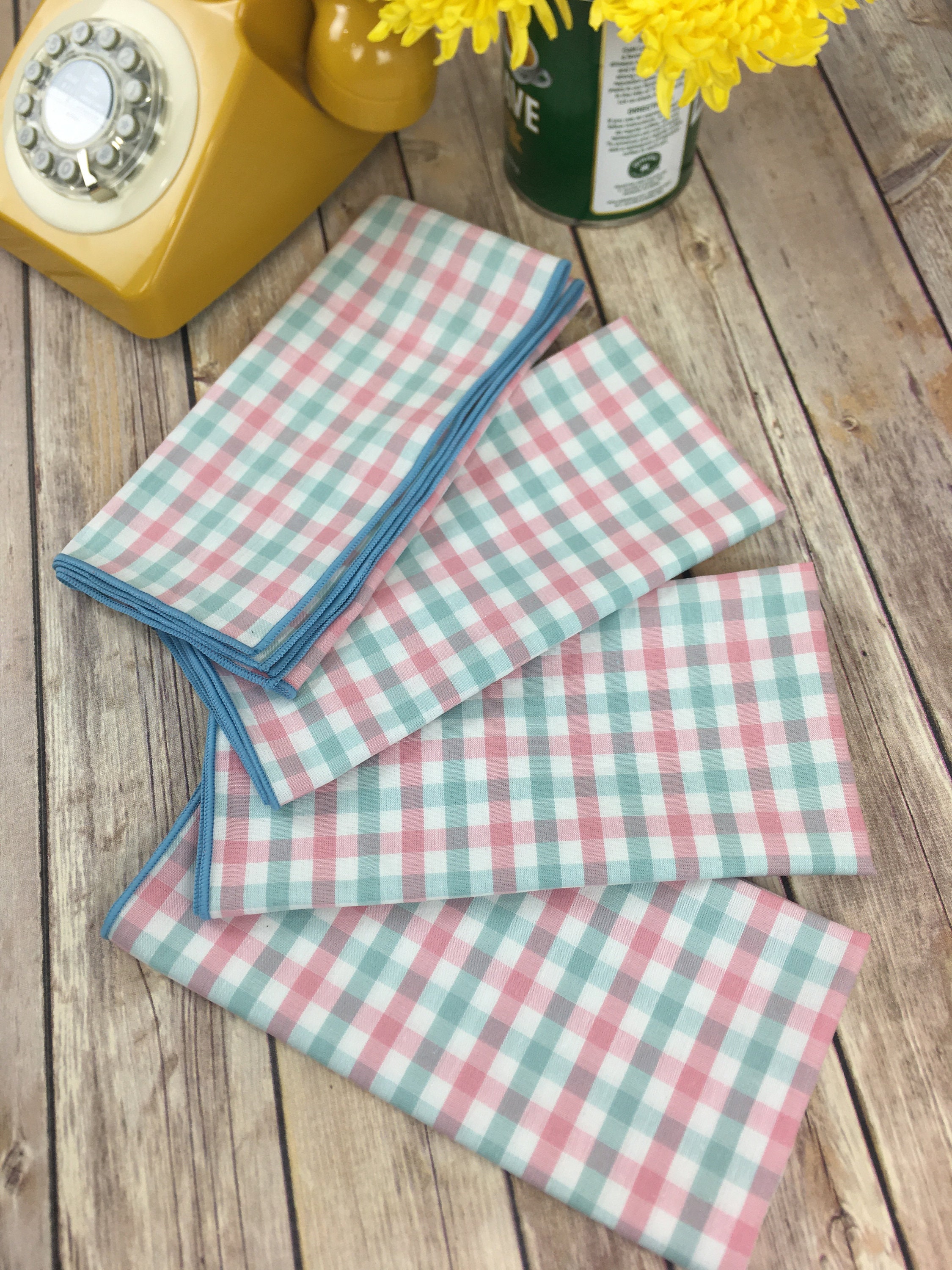 Pastel Gingham Table Napkins Cloth Dinner Napkin Set of 4 Etsy