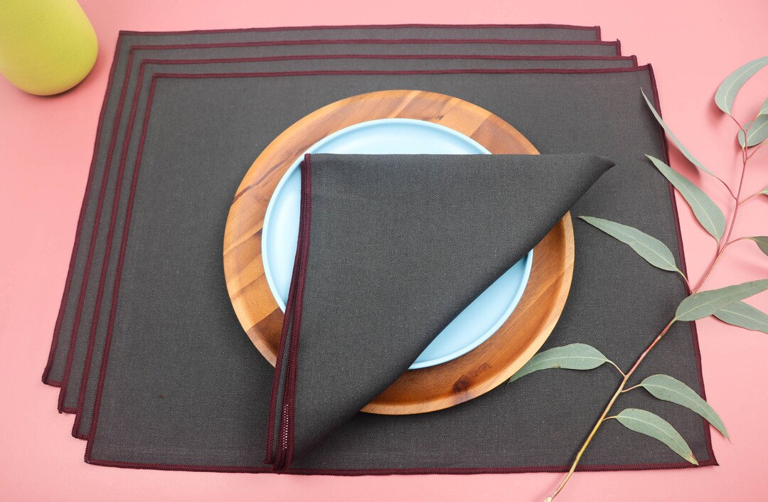 Black Table Placemats Rectangle Cloth Placemat Maroon Accent Etsy