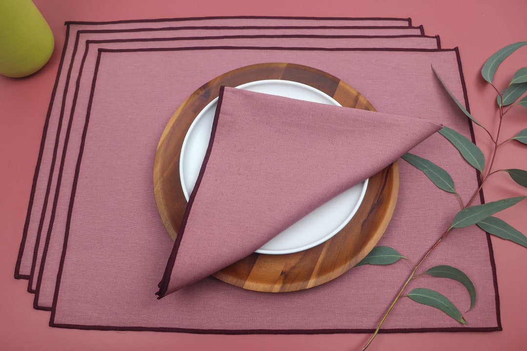 Rectangle Placemats Raspberry Cream Maroon Accent Trim Etsy