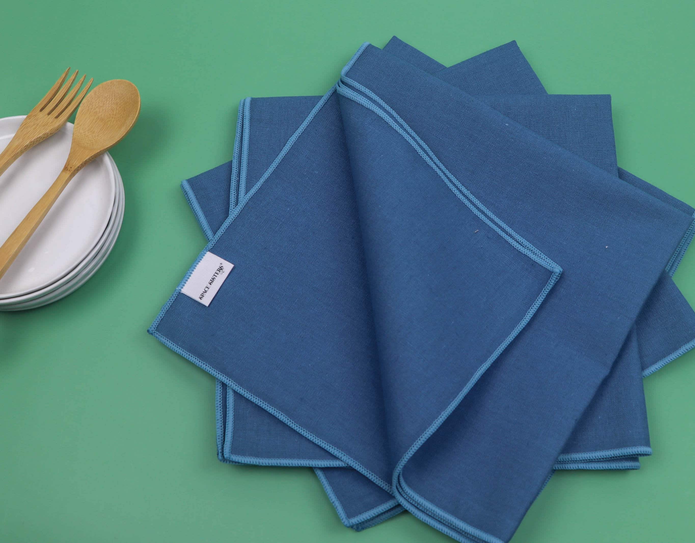 Cloth Table Napkins Dinner Napkin Blue Accent Trim Set of Etsy UK