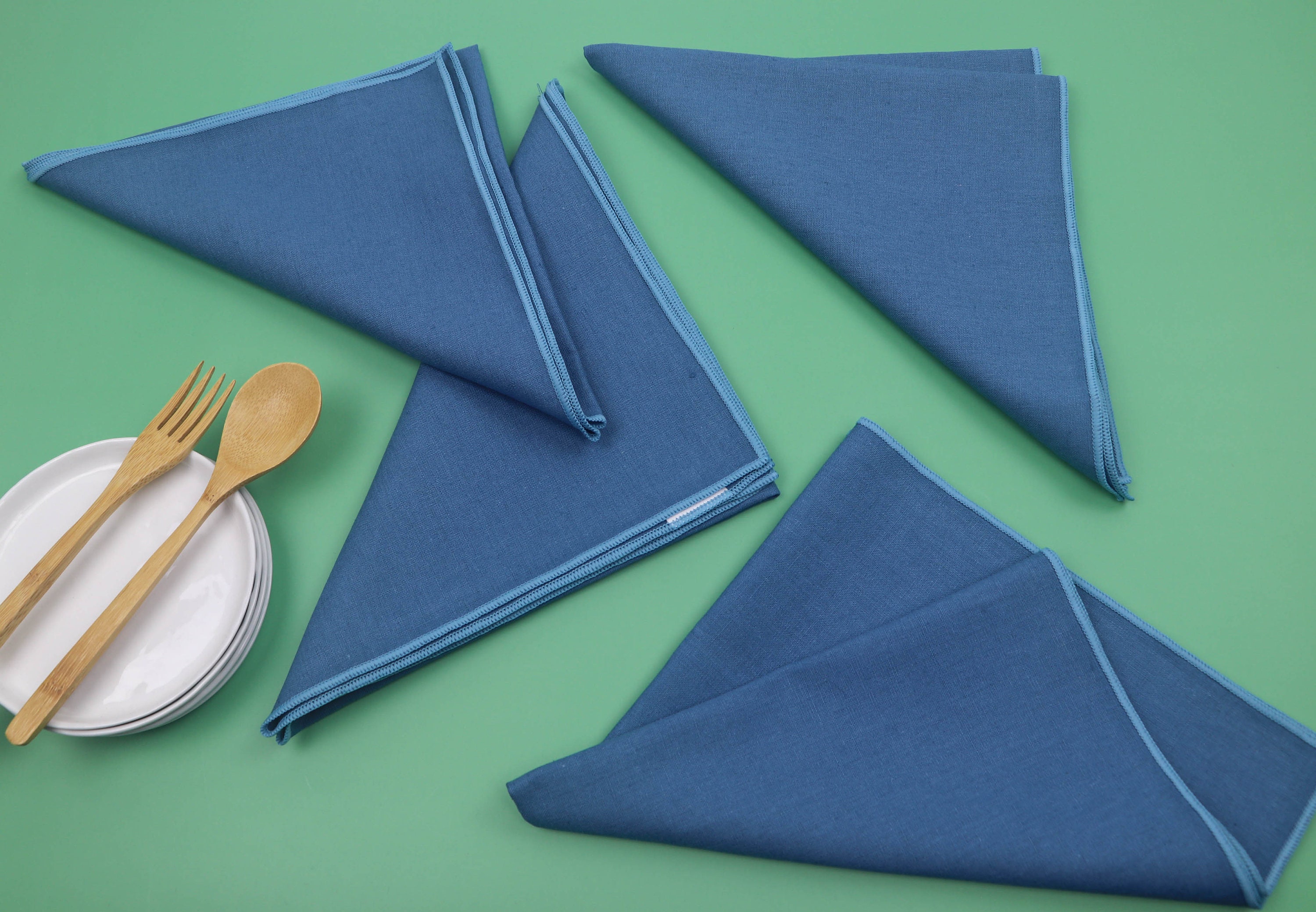 Cloth Table Napkins Dinner Napkin Blue Accent Trim Set of Etsy UK