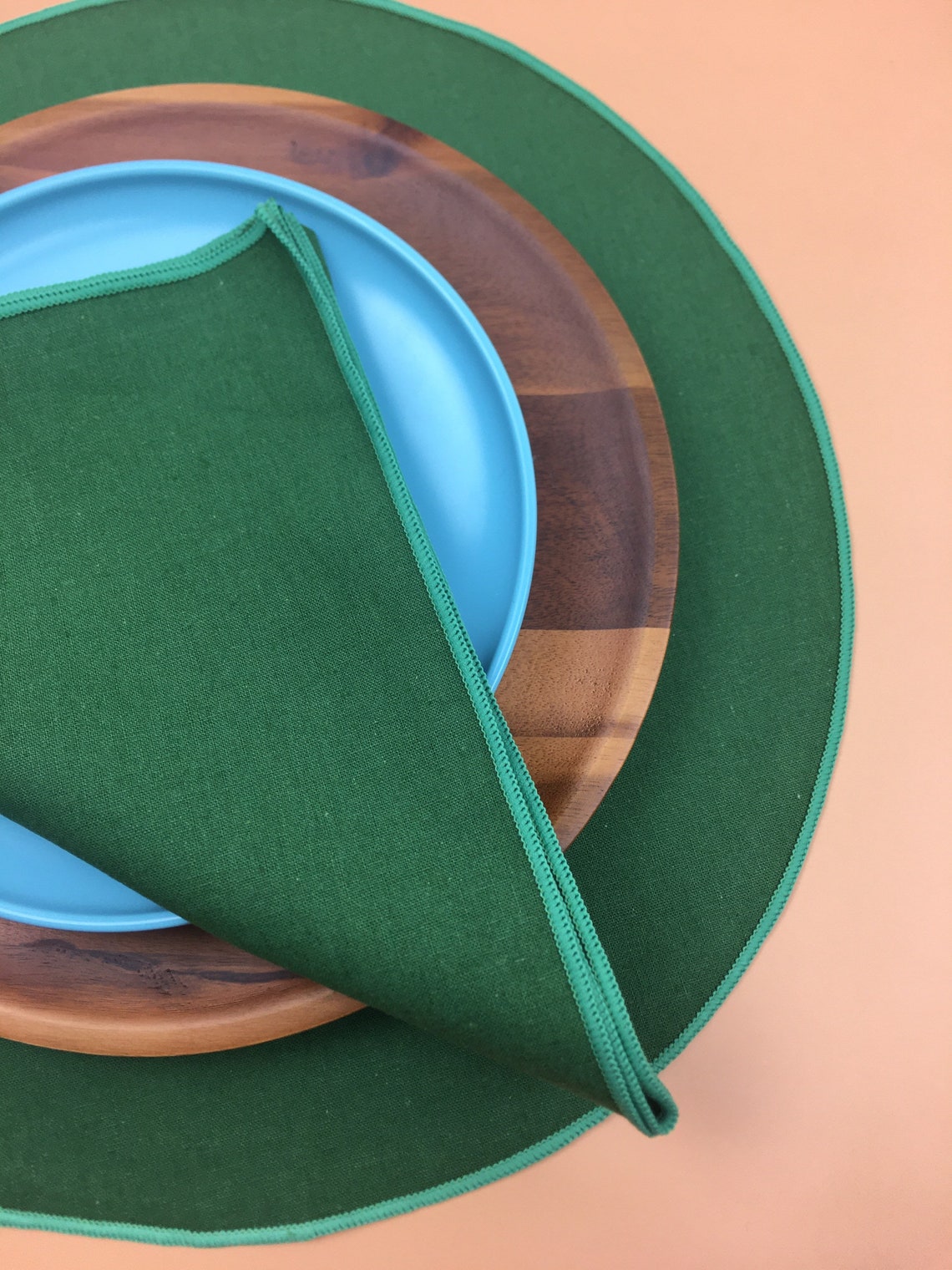 Forest Green Placemats Green Accent Trim Placemat Round Etsy