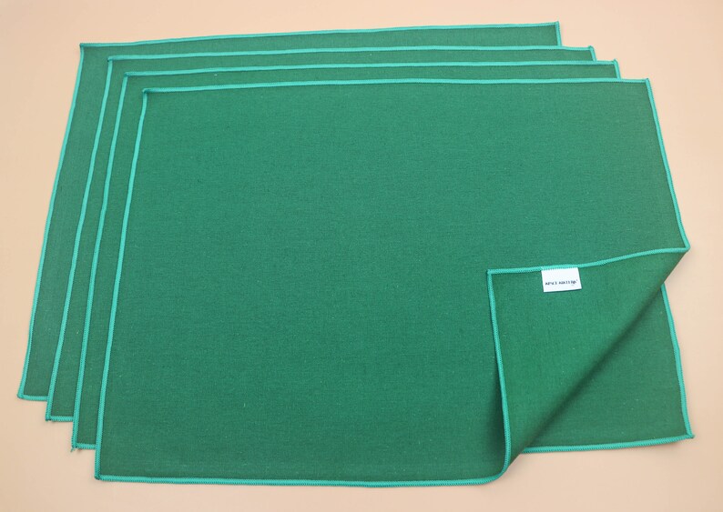 Green Placemats, Set of 4, Fabric Placemats, Monotone Green Trim