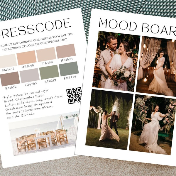 Dresscode card, Wedding mood board, Editable Wedding details photo card, Dress code policy, Attire wedding card template,Attire card options