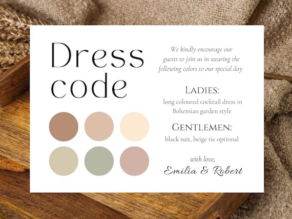 Wedding Dress Code Card: Minimalist Party Guest Attire Template - Etsy
