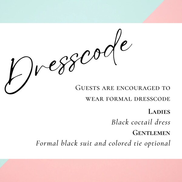 Guest dresscode, What to wear to Wedding, Attire card, Wedding dress code template, Enclosure card, Invitation insert, Wedding details card