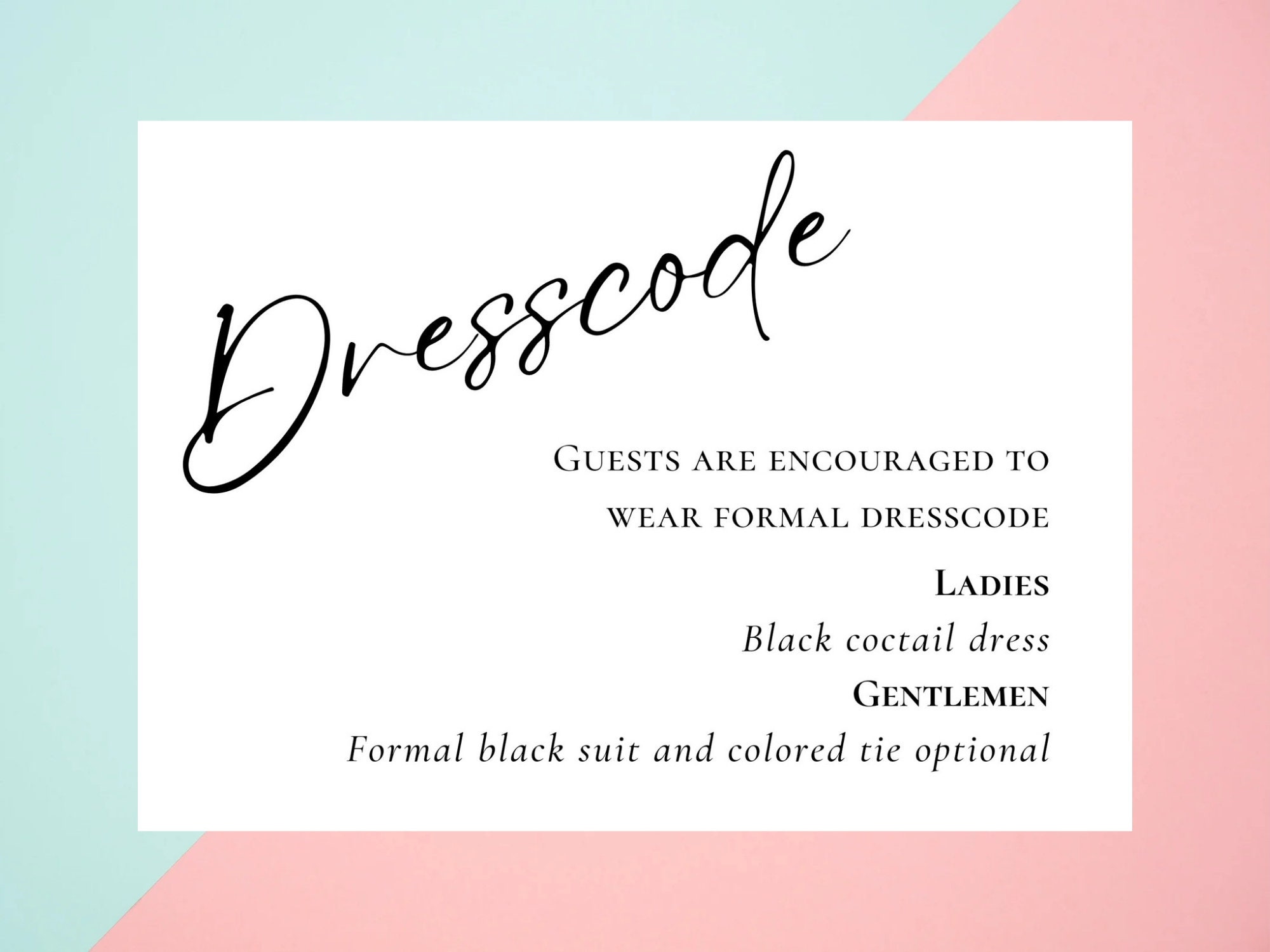 Wedding Dress Code Card Template: Printable Attire Guide