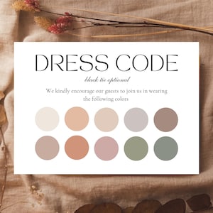 Gast-Dresscode-Karte, Canva-Kleidungsvorlage, Black Tie-Event-Karte, Bearbeitbare Farbwunschkarte, Farbpalette, Trendy Hochzeitszubehör