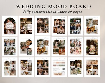 Plantilla de mood board para bodas: Guía de diseño bohemio (Canva editable, descarga digital)