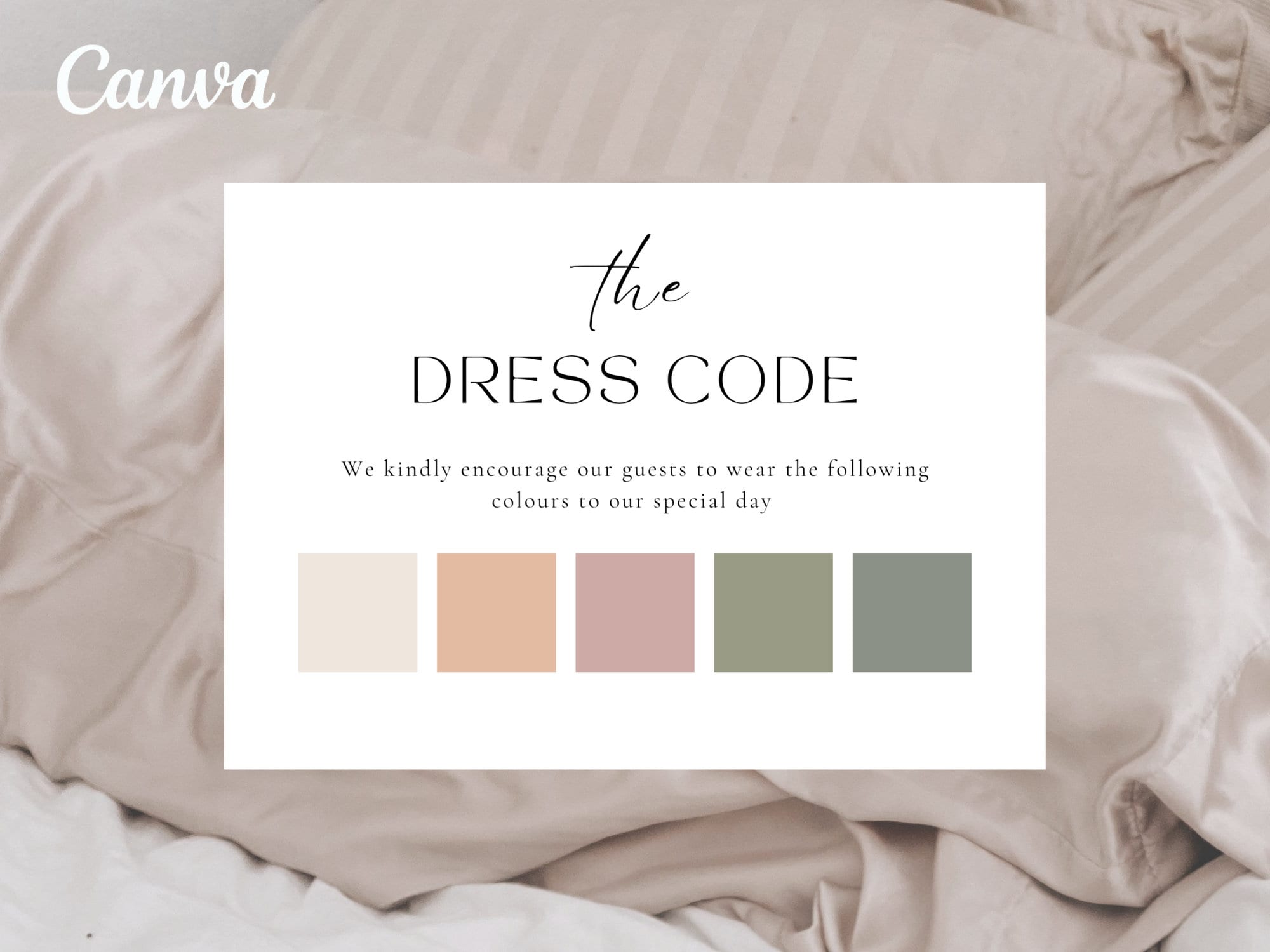 Editable Dress Code Card Template, Wedding Color Palette, Dress Code ...