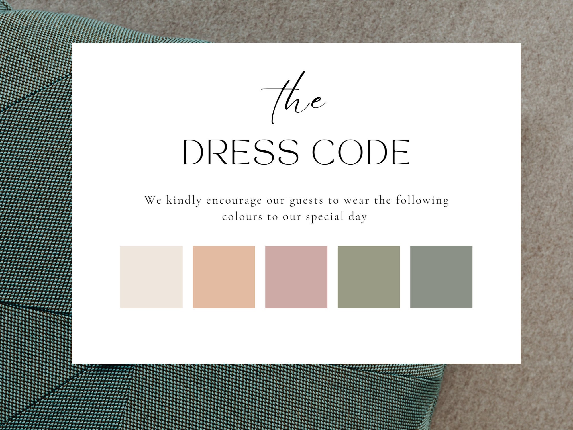 Editable Dress Code Card Template, Wedding Color Palette, Dress Code