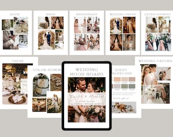 Wedding mood board Canva template, Style design vision board for wedding, Inspiration workbook, Wedding guide, Editable Boho wedding planner