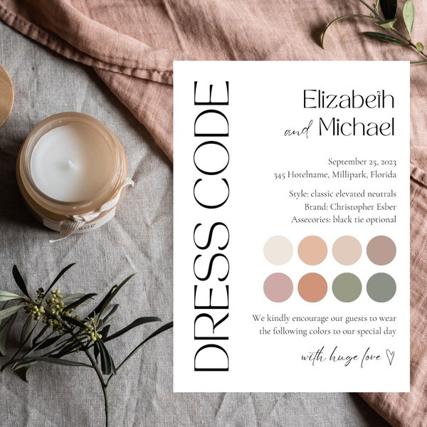 Editable Dress code card, Wedding details card ,Canva Dress code policy, Attire wedding card, Attire card options, DIY Attire Enclosure card