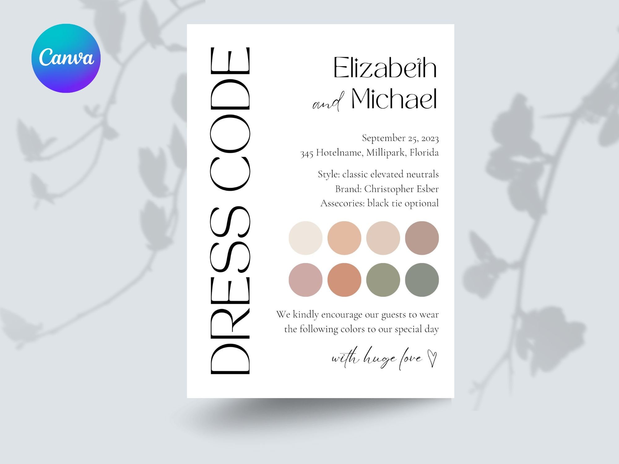 Editable Dress Code Card, Wedding Details Card ,canva Dress Code Policy ...