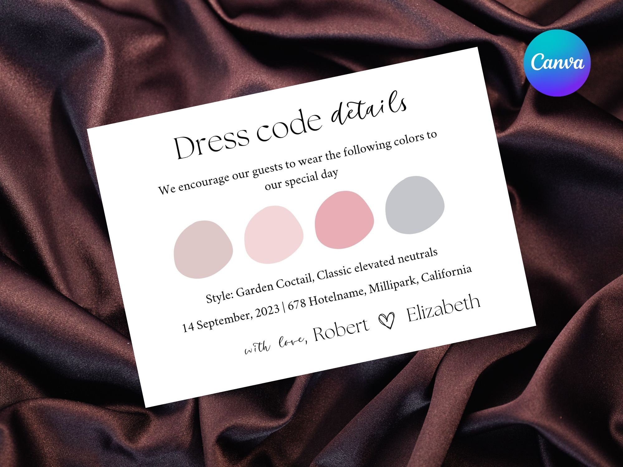 Dress Code Details Card, Editable Attire Template, Modern Guest Dress ...