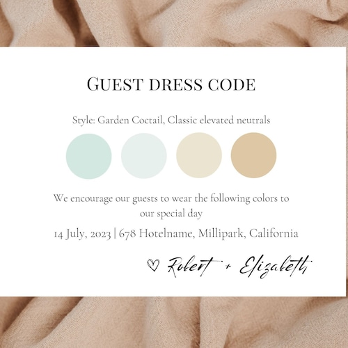 Guest Dress Code Card Minimalist Wedding Attire Card Etsy