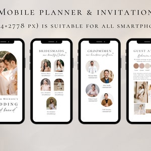Modèle de tableau d'ambiance de mariage, planificateur de mariage numérique Canva, invitation au week-end sur smartphone, modèle de tableau de bord vision, guide de conception de mariage evite