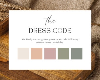 Editable Wedding Dress Code Card Template: Minimalist Color Palette, Mood board