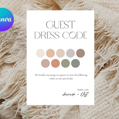 Wedding Attire Card Template Download Guest Dress Code Insert - Etsy