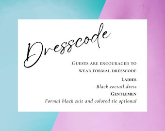 Guest dresscode, What to wear to Wedding, Attire card, Wedding dress code template, Enclosure card, Invitation insert, Wedding details card