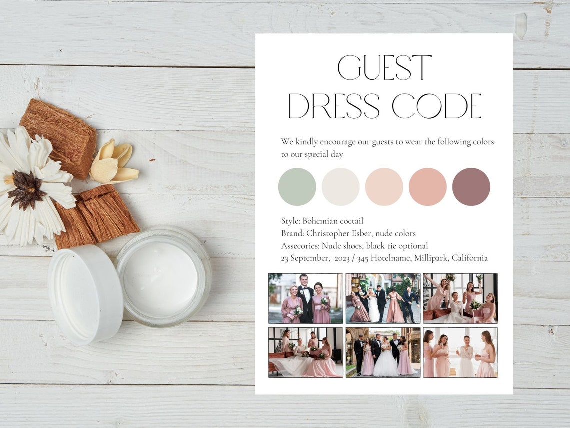 Guest Dress Code Card Minimalist Wedding Attire Card - Etsy