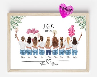 Personalized hen party gift, JGA poster, Team Bride, Bachelorette Party, Bride gift for friends, JGA girlfriend