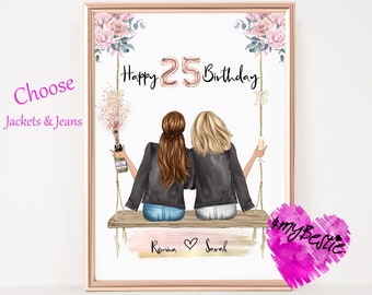 Best friend gift picture personalized, gift best friend, girlfriends picture, girlfriend gift birthday poster, BFF picture, #B40