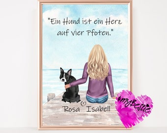 Pet portrait print, gift girlfriend birthday picture dog, personalized gift dog owner, dog poster, dog keepsake,#H1