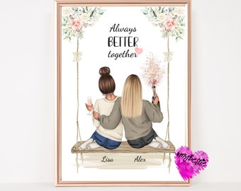 personalized gift best friend, best friend gift, girlfriends picture, birthday gift girlfriend sister, BFF poster