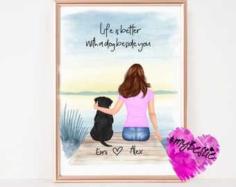 Personalized pet portrait | Gift for dog owners | Pet dog keepsake | Dog picture poster | Poster of girlfriend with dog | H5
