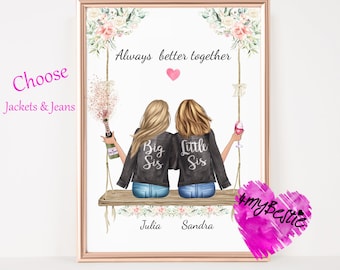 Gift sister personalized, sister heart, sister gift picture, birthday gift sister, sister birthday poster, #B53