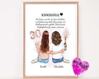 Birthday gift sister poster personalized, definition sister picture, sister heart picture, gift for sister birthday, #B3