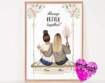 Best Friend Gift Picture Personalized, Girlfriends Gift, Girlfriend Gift Birthday Poster, Girlfriends Picture, BFF Picture #B82