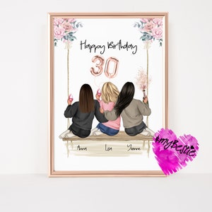 Freundinnen Geschenk Geburtstag Weihnachten, Beste Freundin Geschenk Bild,  Weihnachtsgeschenk Freundin Poster, 3 Freundinnen Bild, BFF #G70