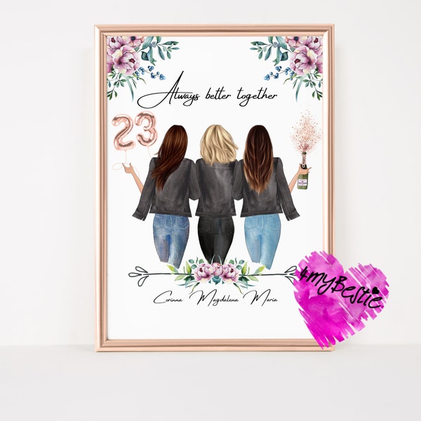 Girlfriends Gift Birthday, Best Friend Gift, Girlfriends Picture Personalized, 3 Girlfriends Picture Gift Personalized, #G22