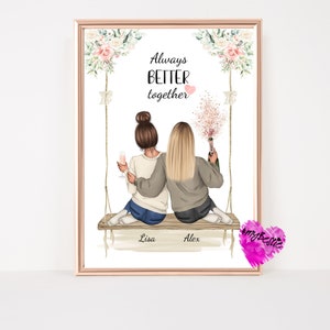 personalized gift best friend, best friend gift, girlfriends picture, birthday gift girlfriend sister, BFF poster