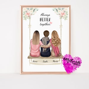 Girlfriends gift birthday personalized, gift 3 girlfriends, best friend poster, girlfriend picture, girlfriend Christmas #G93