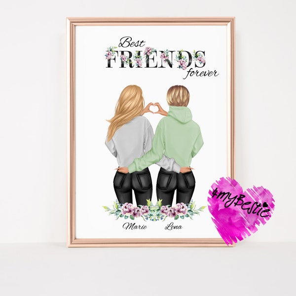 Geschenk Beste Freundin, Personalisiertes Geschenk Freundin, Benutzerdefiniertes Portrait, Geburtstagsgeschenk Schwester Freundin, #B47a