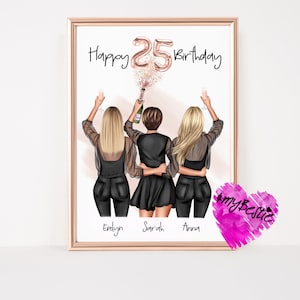 Vriendinnen cadeau verjaardag, beste vriendin cadeau, vriendinnen foto gepersonaliseerd, 3 vriendinnen cadeau foto, vriendin poster #G99