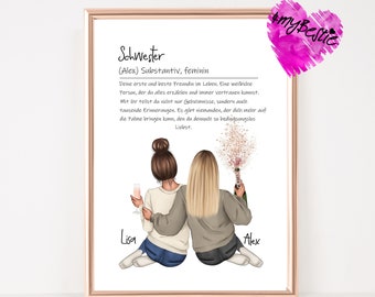 Sister Gift, Definition Sister Poster Personalized, Sister Heart Picture, Sister Birthday, Birthday Gift Sister #B87
