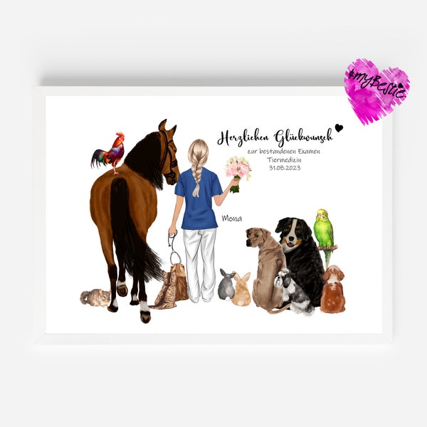 exam exam passed picture gift | Gift picture for passing the exam animal nurse veterinarian anniversary veterinary practice personalized