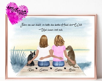 Pet portrait print, gift girlfriend birthday picture dog, personalized gift dog owner, dog poster, dog keepsake,#H6