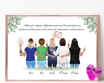 40 50 60 Geburtstag Frau Beste Freundin Geschenk, Geschenk Geburtstag Freundin, 5 Freundinnen Geschenk Bild Geburtstag personalisiert,#G108