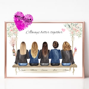 Girlfriends Gift Birthday, Girlfriends Picture Personalized, Best Friend Gift Christmas, 5 Girlfriends Poster, BFF Picture, #G85