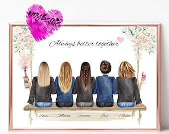 Girlfriends Gift Birthday, Girlfriends Picture Personalized, Best Friend Gift Christmas, 5 Girlfriends Poster, BFF Picture, #G85